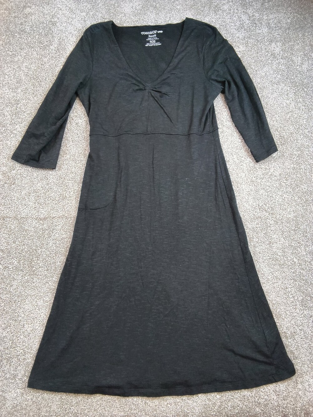 Toad&Co Dress Womens Small Black Knit Fit & Flare 3/4 Sleeve Sweater Knee Length
